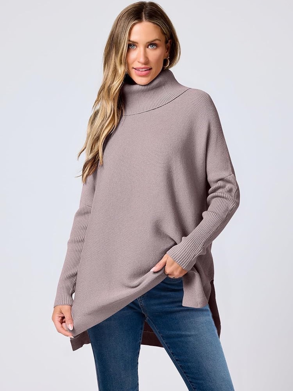 ANRABESS Oversized Turtleneck Sweater in Dusty Mauve Sz XL NWT
